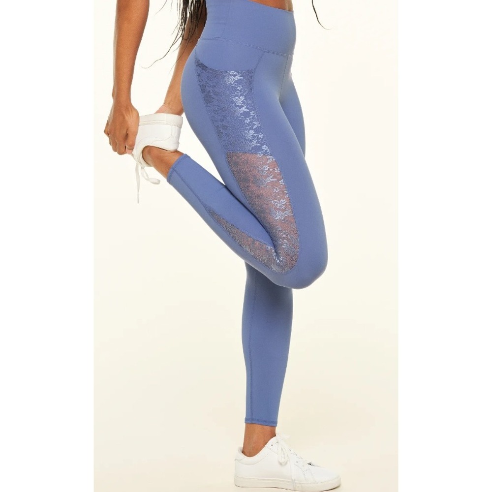 Adore Me Periwinkle Blue Floral Lace Side Panel Leggings Gym M Workout Womens